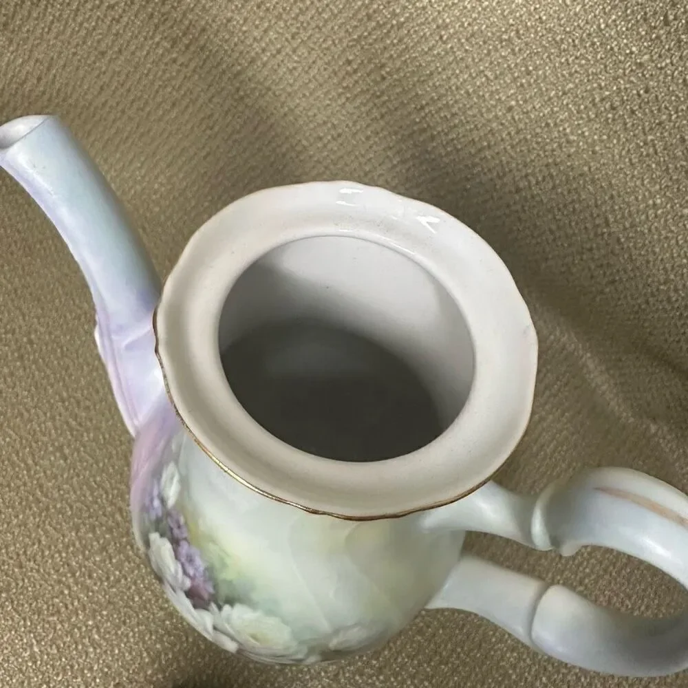 Vintage Bernadotte Porcelain Coffee Tea Pot Czech Republic Purple Roses 7.5”